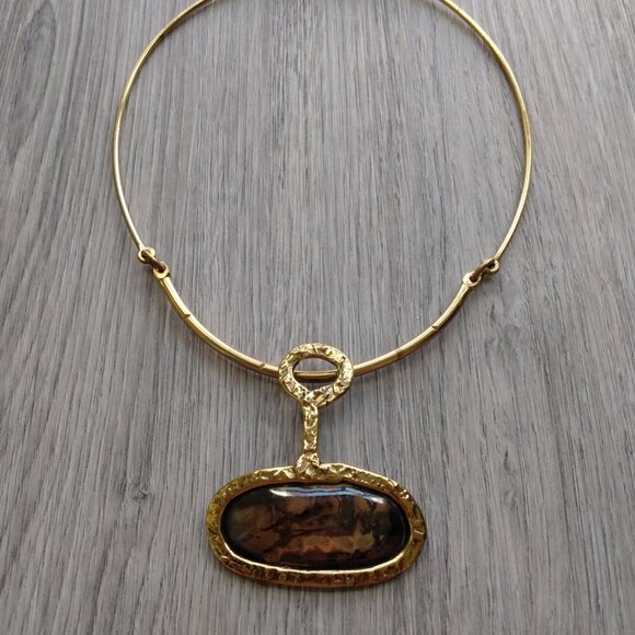 Statement Pendant Collar Necklace Choker Brass - Picture 2 of 13